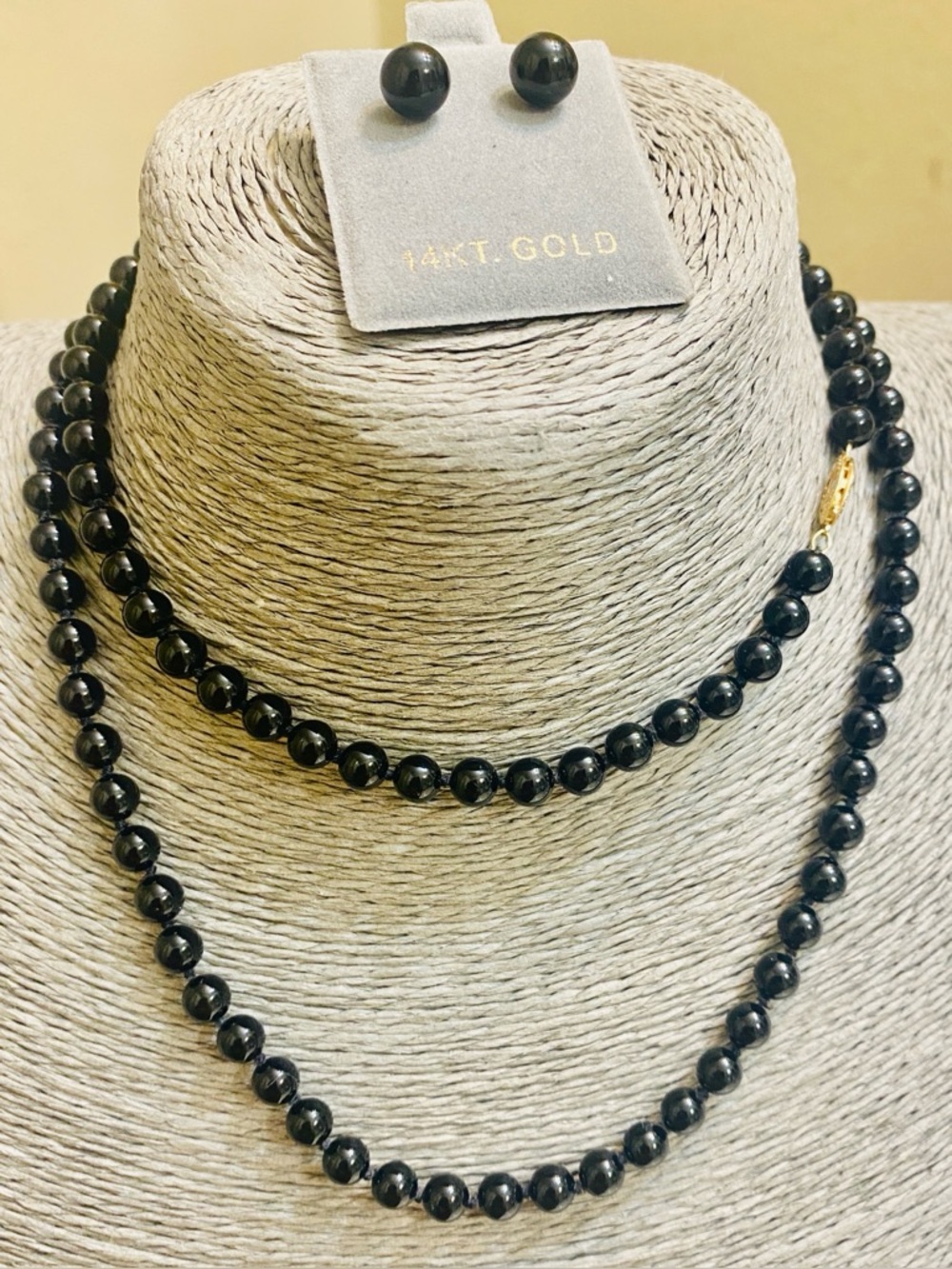14KT Gold Black Onyx Necklace and Earring Set - Classic Black Jewelry